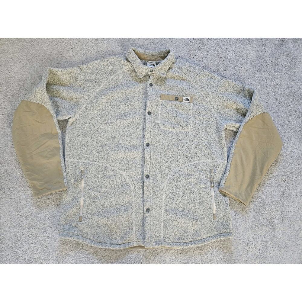 The North Face Shacket Mens XL Gordon Lyons Fleece Jacket Sand Heather Snap Down